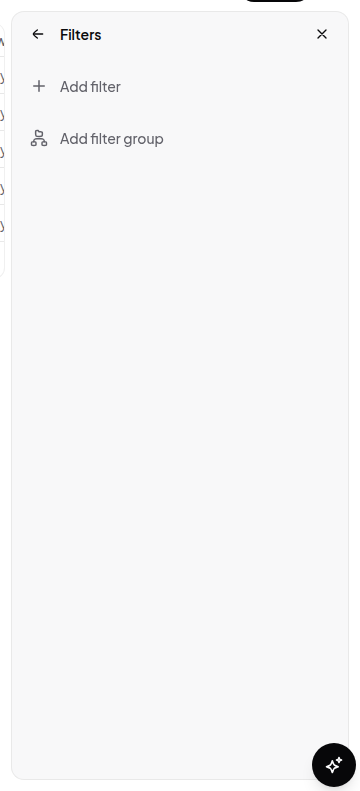 The filter panel in view settings