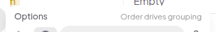 The Options list, with a drag handle, colour swatch, editable name and delete button per option