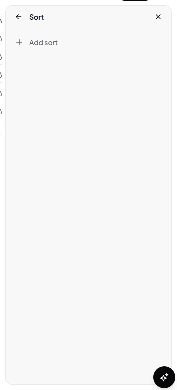 The sort panel in view settings