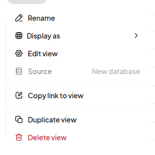 The view actions menu on a tab